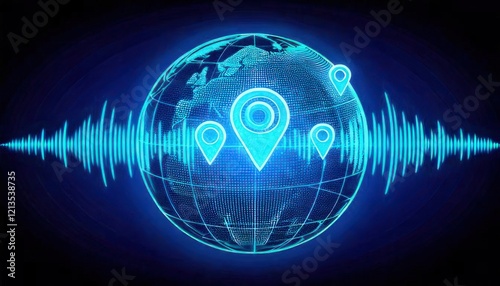 Symbolic Representation of Radio Listeners and Audio Entertainment with Globe and Location Pins photo