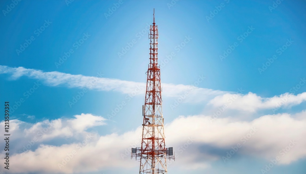 Radio Tower Against Clear Blue Sky with Soft Clouds in the Background Radio Tower Against Clear Blue Sky with Soft Clouds in the Background