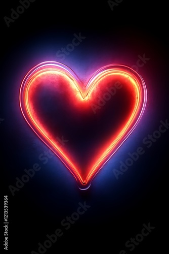 Glowing neon heart symbol on dark background.