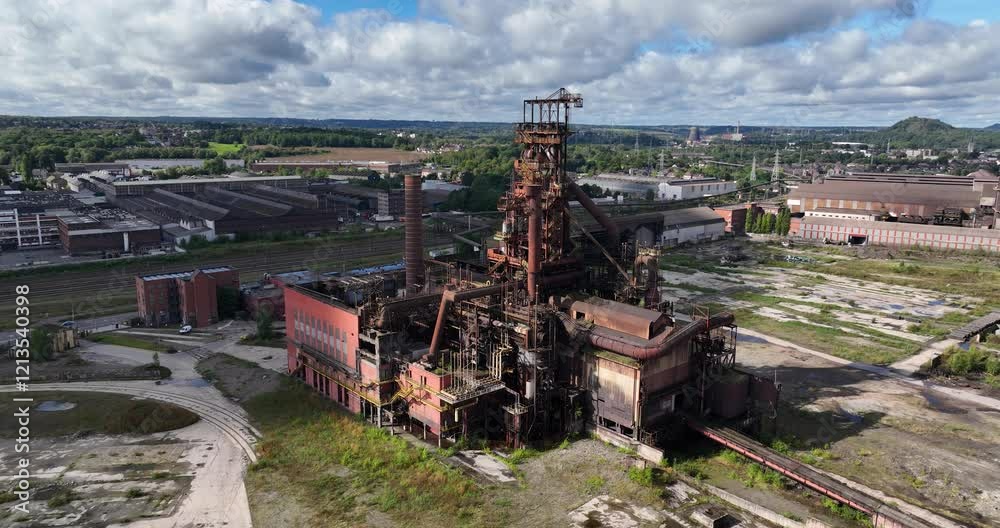 Am aerial drone video of the blast furnace installation in Charleroi, Belgium. Metal heavy industrial site. Am aerial drone video of the blast furnace installation in Charleroi, Belgium. Metal heavy industrial site.