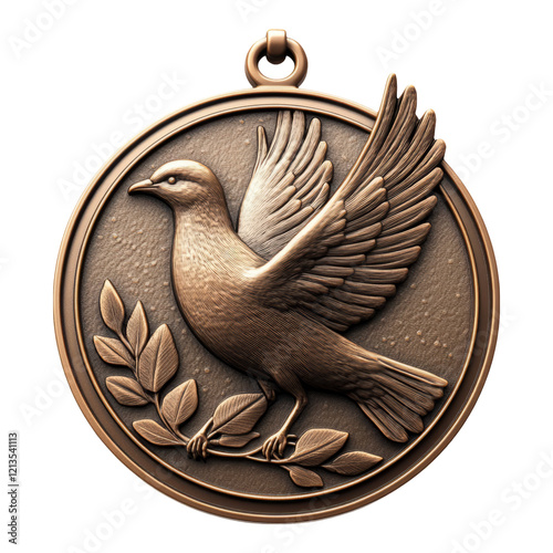 Vintage Style Medal Featuring A Dove And Olive Branch Design photo