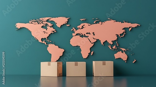 Global Shipping Boxes Teal Background. AI Generated