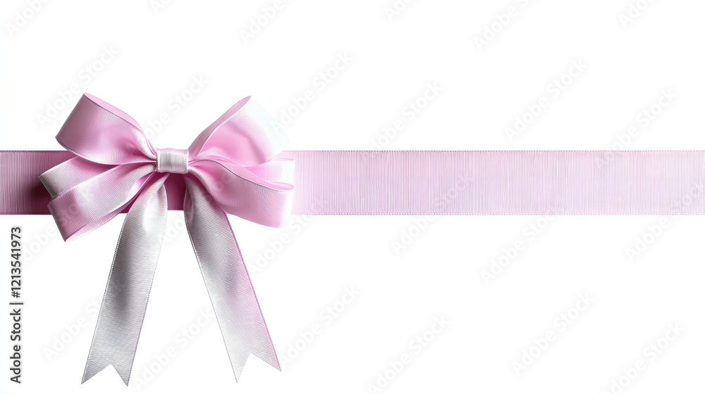 Pink ribbon bow on white background; gift, celebration, decoration Pink ribbon bow on white background; gift, celebration, decoration