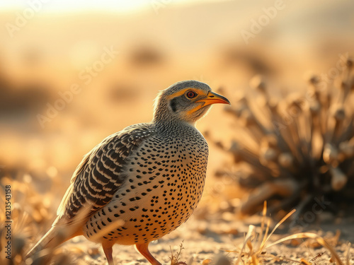 Close-up of a yellow throated sandgrouse in a natural habitat, close-up, habitat, wildlife, animal, wild photo