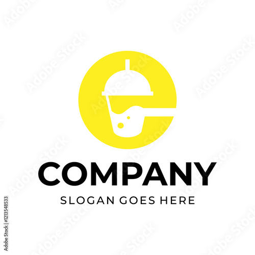 The logo is a combination of the letter e and boba drink. The logo is yellow.