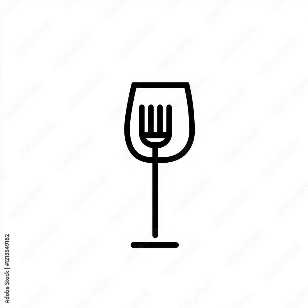 Fototapeta premium Wine glass with fork inside; simple illustration; use for restaurant menu, social media post