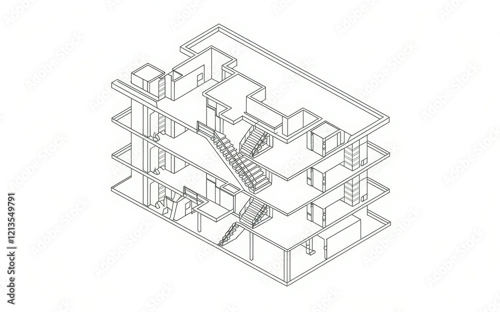 Isometric Line Drawing Of A Multistory Building Structure Isometric Line Drawing Of A Multistory Building Structure