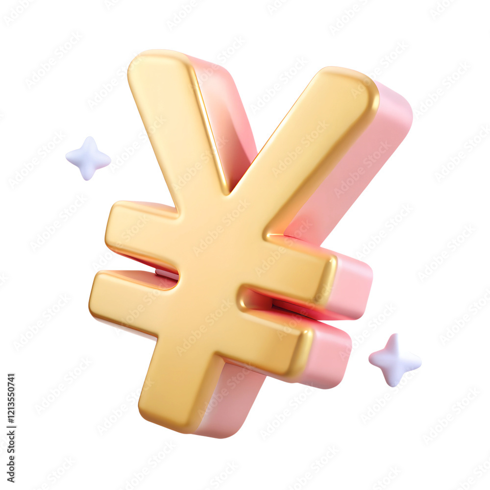 Obraz premium Japanese Yen currency symbol isolated Transparent background. Cartoon plastic style icon