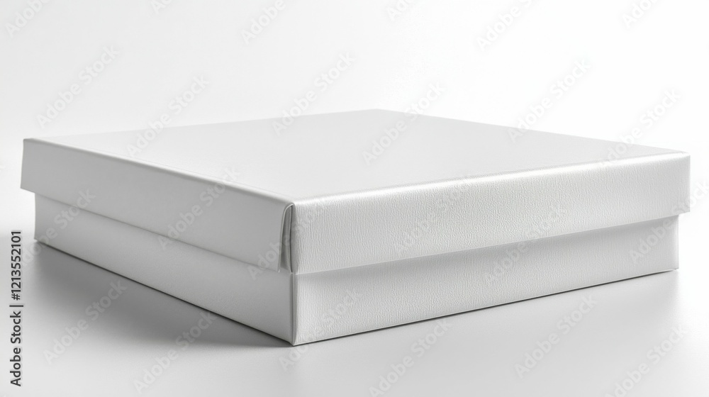 Obraz premium A sleek, white box mockup on a clean white background, ideal for presenting versatile and realistic product packaging in a modern, minimalist style.