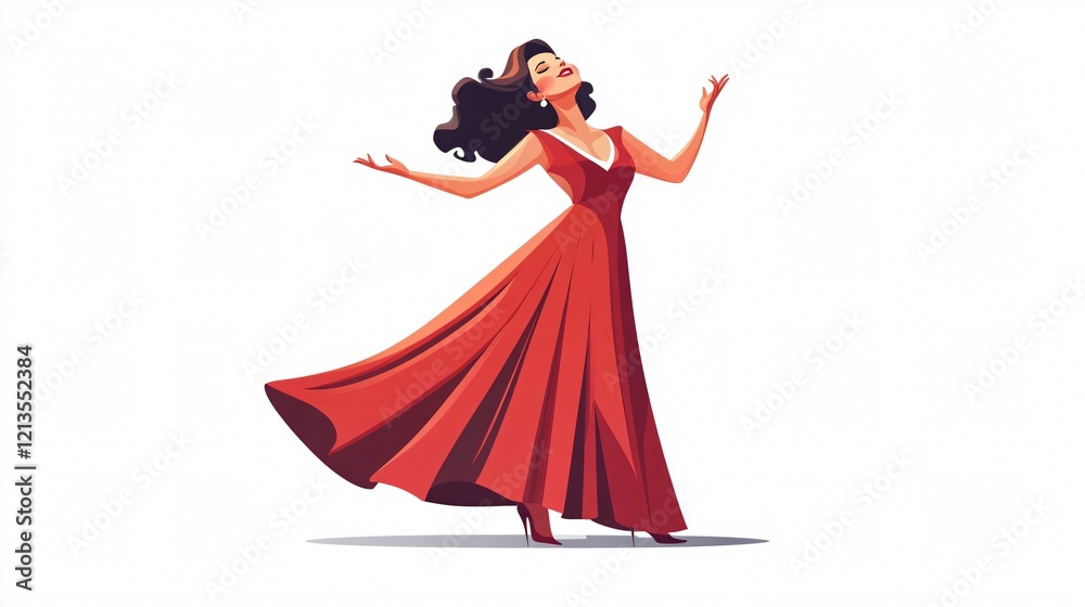 Professional elegant woman in retro style dress performing as singer Professional elegant woman in retro style dress performing as singer
