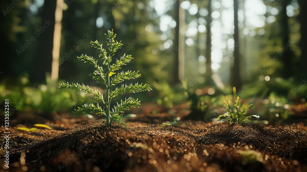 Fototapeta premium A small tree is growing in the dirt. Generative AI