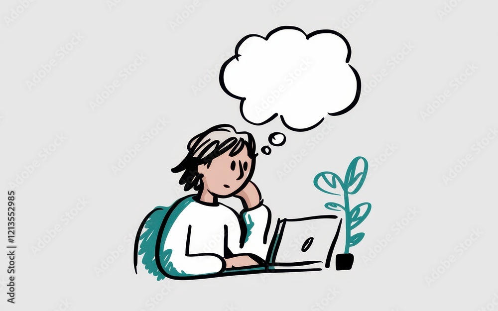 Person using laptop and contemplating ideas thoughtfully Person using laptop and contemplating ideas thoughtfully