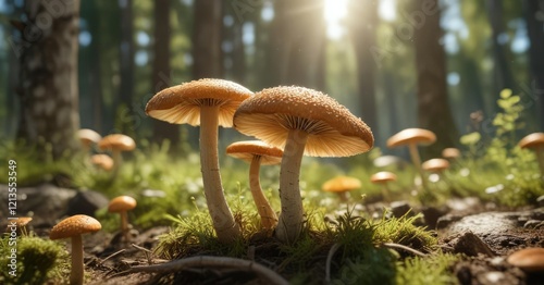 Aspen mushroom spores released into the air on a warm summer day , aspen, nature