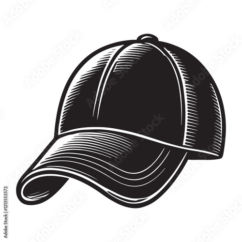Cap Silhouette Vector Illustration, Solid White Background.