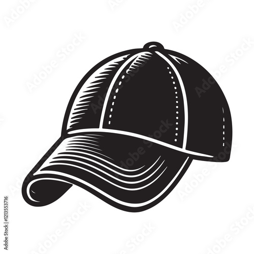 Cap Silhouette Vector Illustration, Solid White Background.