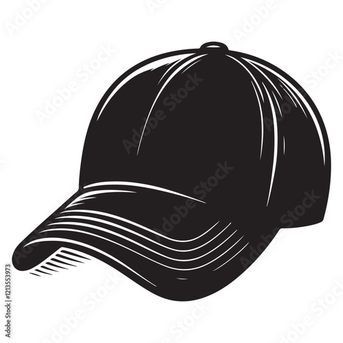Cap Silhouette Vector Illustration, Solid White Background.