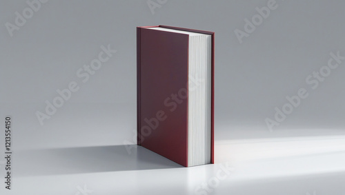 A red book positioned on a white surface, emphasizing the striking color against the plain backdrop.