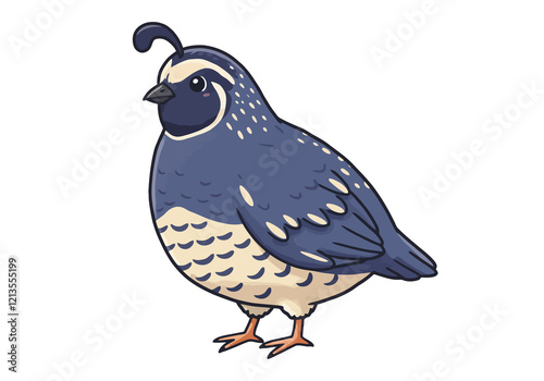 Quail clip art. This clipart features a cute illustration of a quail, a small ground bird known for its distinctive pattern, perfect for children's books, cards, and educational materials. photo