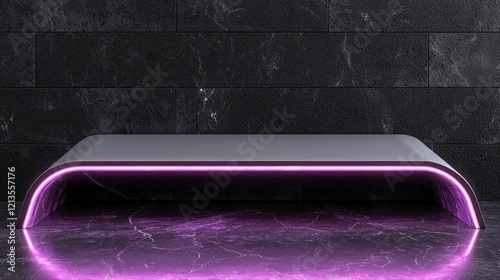 3D rendering of a blank product stand, highlighted by neon lights, providing a sleek, modern platform for product presentations in a vibrant and futuristic style.