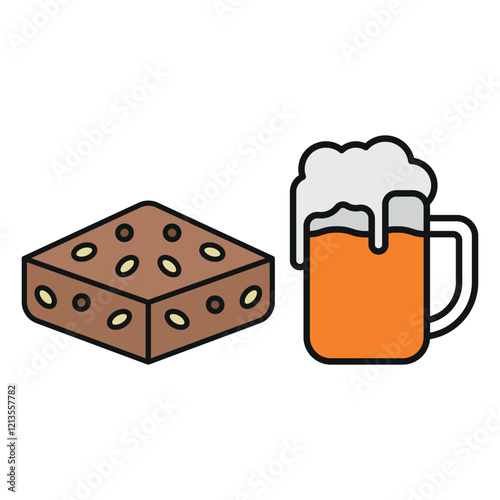 Beer drink and brownies food icons with a harmonious and inviting design