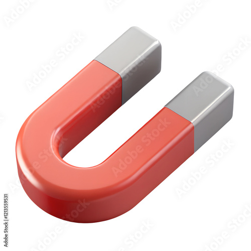 3d icon of red magnet isolated on white background. Cartoon plastic style icon