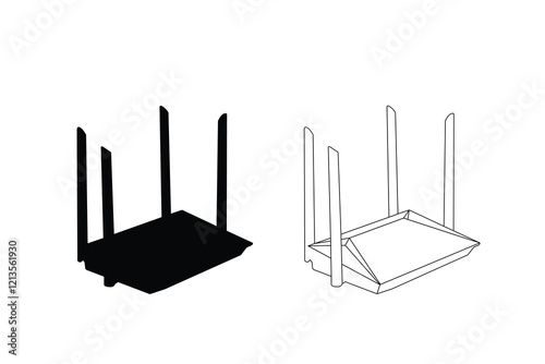 Set of wireless wifi internet router vector icon illustration isolated on white background. Router icons collection black silhouette art work.