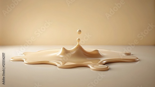 Beige background with dripping slime forming a puddle on the ground creates an unsettling sense of unease, deserted location, gloomy atmosphere