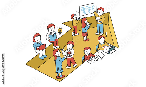 将来に向かってそれぞれの方法で勉強するいろんな世代の学生のイメージイラスト