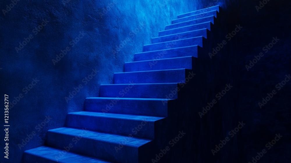 Fototapeta premium Mysterious Blue Staircase in Dimly Lit Environment