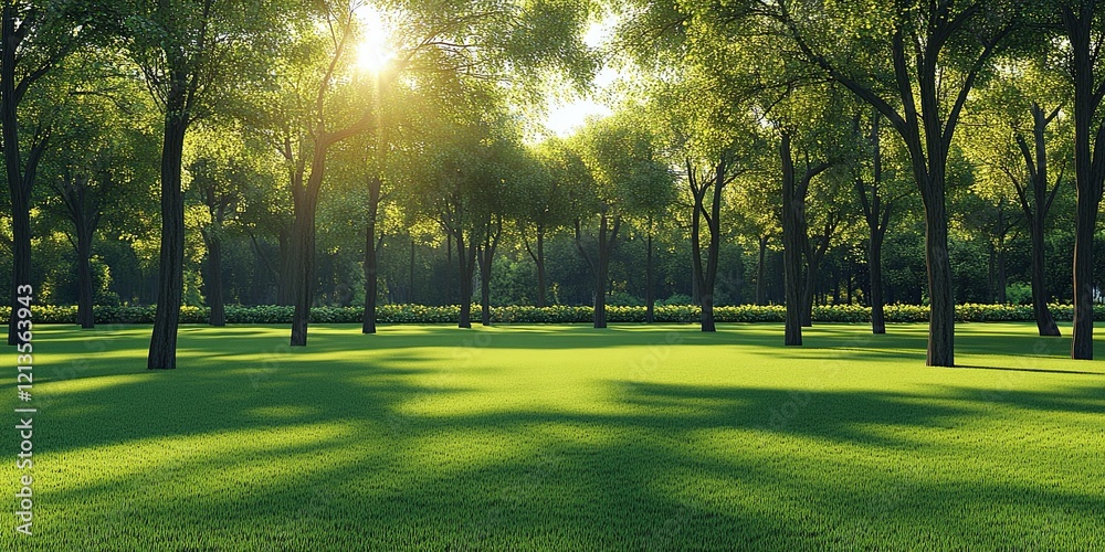Obraz premium Green grass field lawn background. Vibrant sunny park ideal for themes of spring, earth day or outdoor leisure activities.