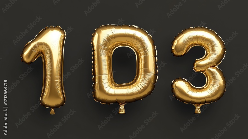 Golden inflatable helium balloon number 1,2 and 3. Realistic 3d vector illustration set of gold colored digits for birthday and anniversary party or sale concept. Metal foil bubble typography. Golden inflatable helium balloon number 1,2 and 3. Realistic 3d vector illustration set of gold colored digits for birthday and anniversary party or sale concept. Metal foil bubble typography.