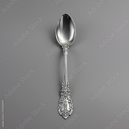 Antique silver-plated dessert spoon with a decorative handle, luxury tableware, fine dining equipment, table decor