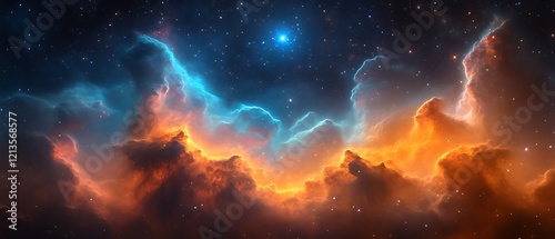 Celestial Nebula with vibrant orange and blue hues.