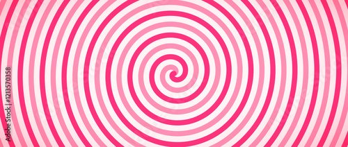 Candy color spiral background. Pink rotating swirl pattern wallpaper. Colorful spinning line vortex. Sweet twist or whirlpool. Vector ice cream backdrop