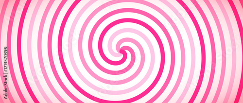 Strawberry candy color spiral background. Pink rotating swirl pattern wallpaper. Cute spinning vortex. Sweet hypnotic concept. Vector ice cream backdrop