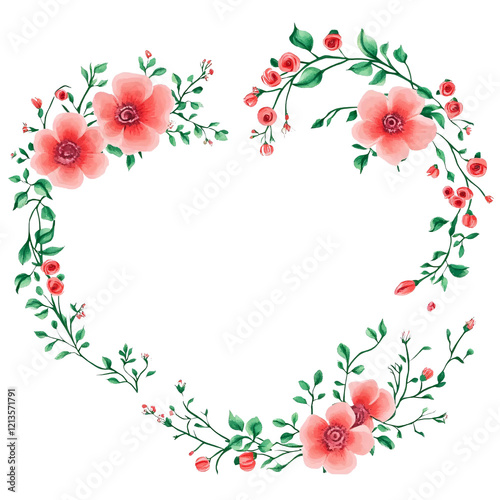 Wallpaper Mural Heart-shaped floral wreath, romantic design, nature background, wedding invitation Torontodigital.ca