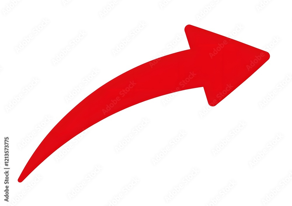 Red Curved Arrow Pointing Upwards, Isolated on White Background, Symbol of Direction and Progress Red Curved Arrow Pointing Upwards, Isolated on White Background, Symbol of Direction and Progress