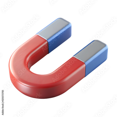 3d icon of red magnet isolated on white background. Cartoon plastic style icon photo