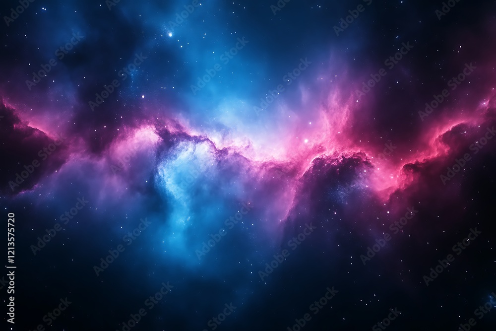 Fototapeta premium Cosmic nebula with blue and pink hues.