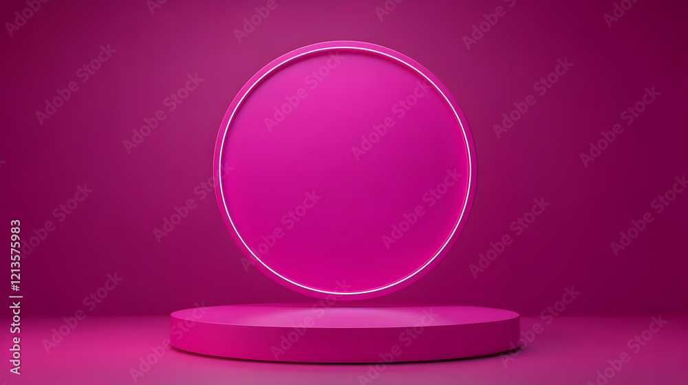 Pink circle podium, studio backdrop, product display Pink circle podium, studio backdrop, product display