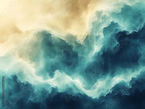 Abstract teal and gold cloudscape.