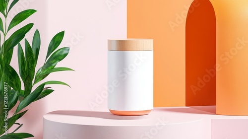 Wallpaper Mural Modern White and Orange Container on Trendy Pink Background Torontodigital.ca