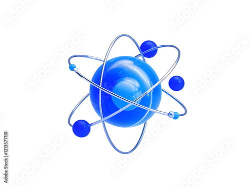 3D icon with blank white background, science atom Minimalist cartoon design,3d,icon