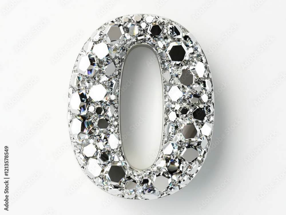 Elegant Crystal Number Zero with Shiny Facets on White Background Elegant Crystal Number Zero with Shiny Facets on White Background