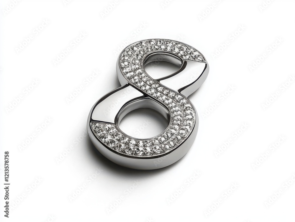 Shiny Silver Number Eight Decorative Element with Sparkling Details Shiny Silver Number Eight Decorative Element with Sparkling Details