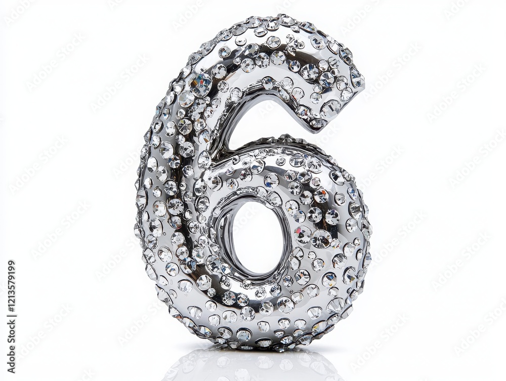 Shiny rhinestone number six with sparkling crystals on white background Shiny rhinestone number six with sparkling crystals on white background