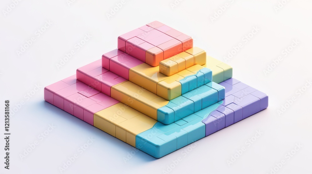 Obraz premium Colorful 3D Geometric Structure with Stacked Blocks in Pastel Shades for Modern Design Aesthetics