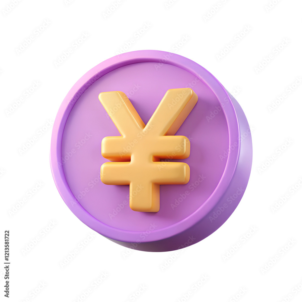 Fototapeta premium Japanese Yen currency symbol isolated Transparent background. Cartoon plastic style icon