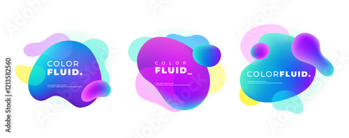 Liquid gradient badge set. Abstract fluid shapes. Colorful liquid badges. Decorative elements for your design, label, sticker, logo. Vector Illustration.