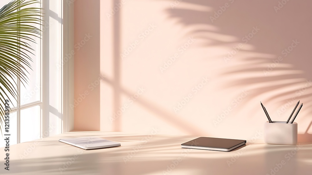 Minimalist Workspace with Notebooks and Pencils in Soft Light Minimalist Workspace with Notebooks and Pencils in Soft Light